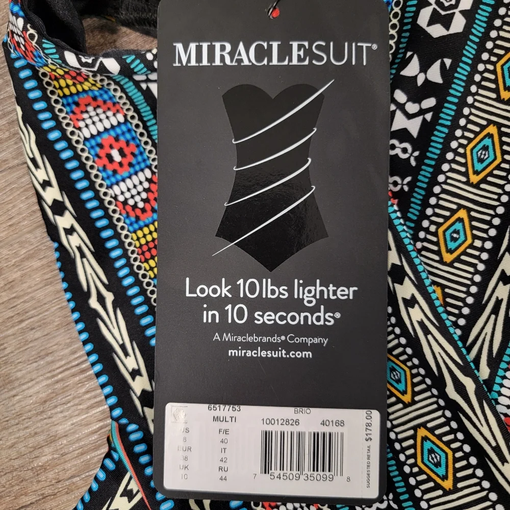 Miraclesuit NWT Black Multi Brio Underwire One Piece Swimsuit 8 MSRP $178
